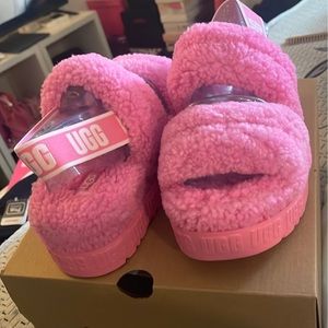 Pink fluffmama UGG slides with straps